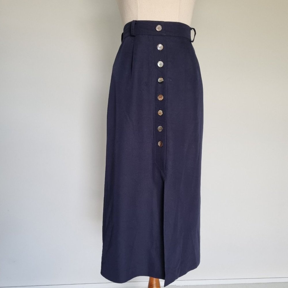 Sportscraft Navy Blue Button Up Midi Skirt Vintage 90s Size 16 - Picture 2 of 10